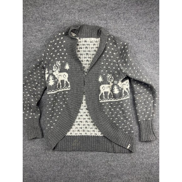 Woolrich Sweater Womens Medium Gray Cardigan Shawl Collar Reindeer Fair Isle - Picture 1 of 7